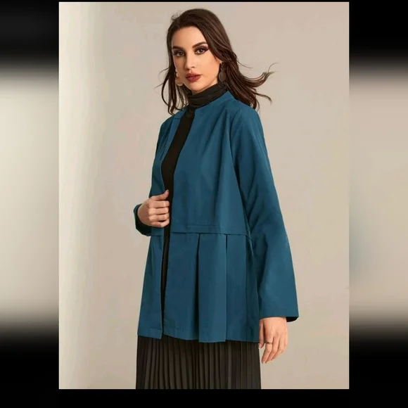SHEIN Mulvari Pleated Hem Solid Coat Without Belt Size Medium - Picture 2 of 5